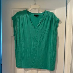 Limited mixed media blouse- stretchy back. Very pretty green color. Size L